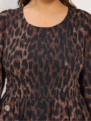 Yours Curve Brown Leopard Shirred Peplum Top - Image 4 of 6