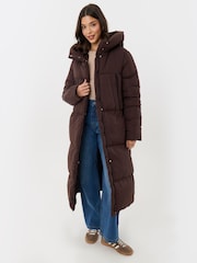 Threadbare Brown Showerproof Maxi Puffer Coat - Image 1 of 4