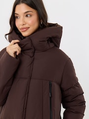 Threadbare Brown Showerproof Maxi Puffer Coat - Image 3 of 4
