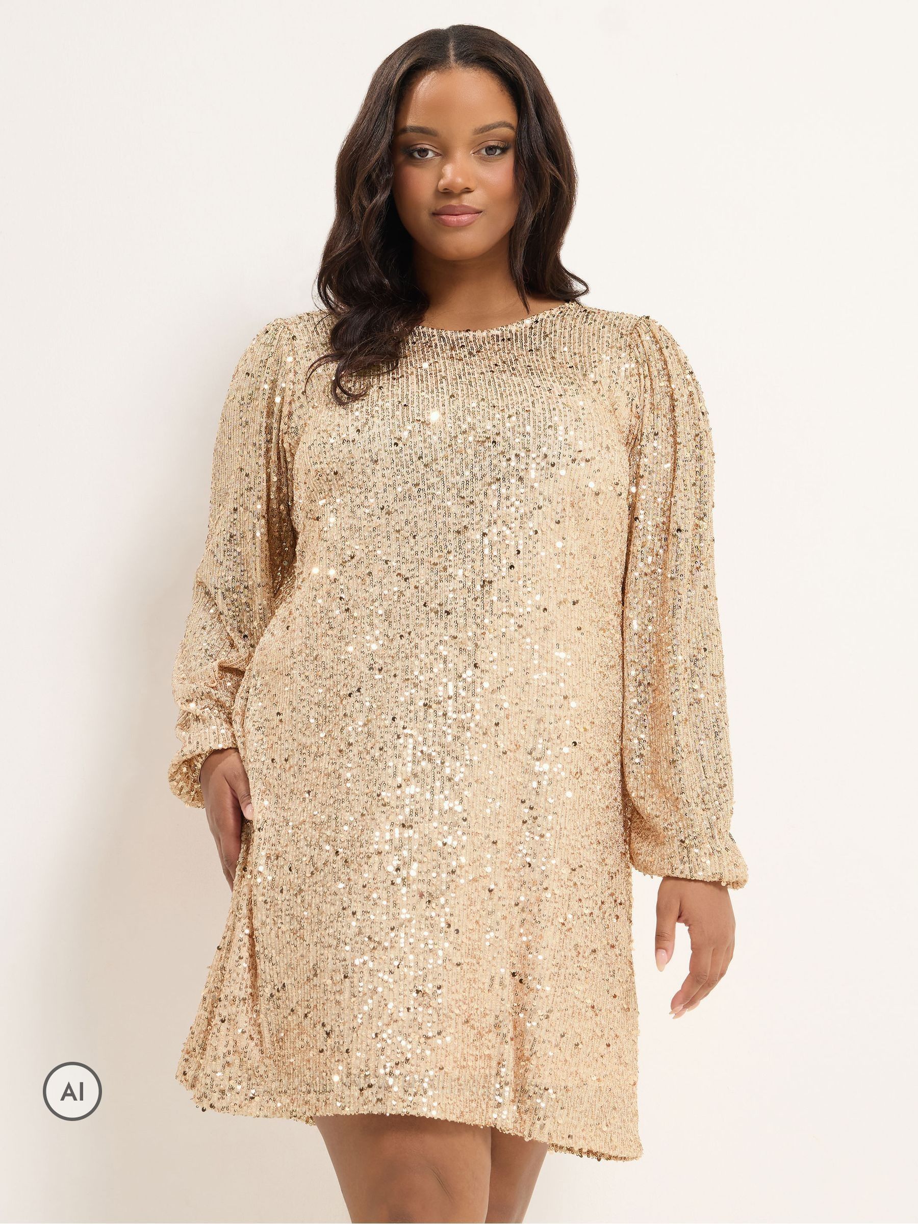 Yours Women's Gold Sequin Embellished Dress In | : Size 34-36 - Image 3