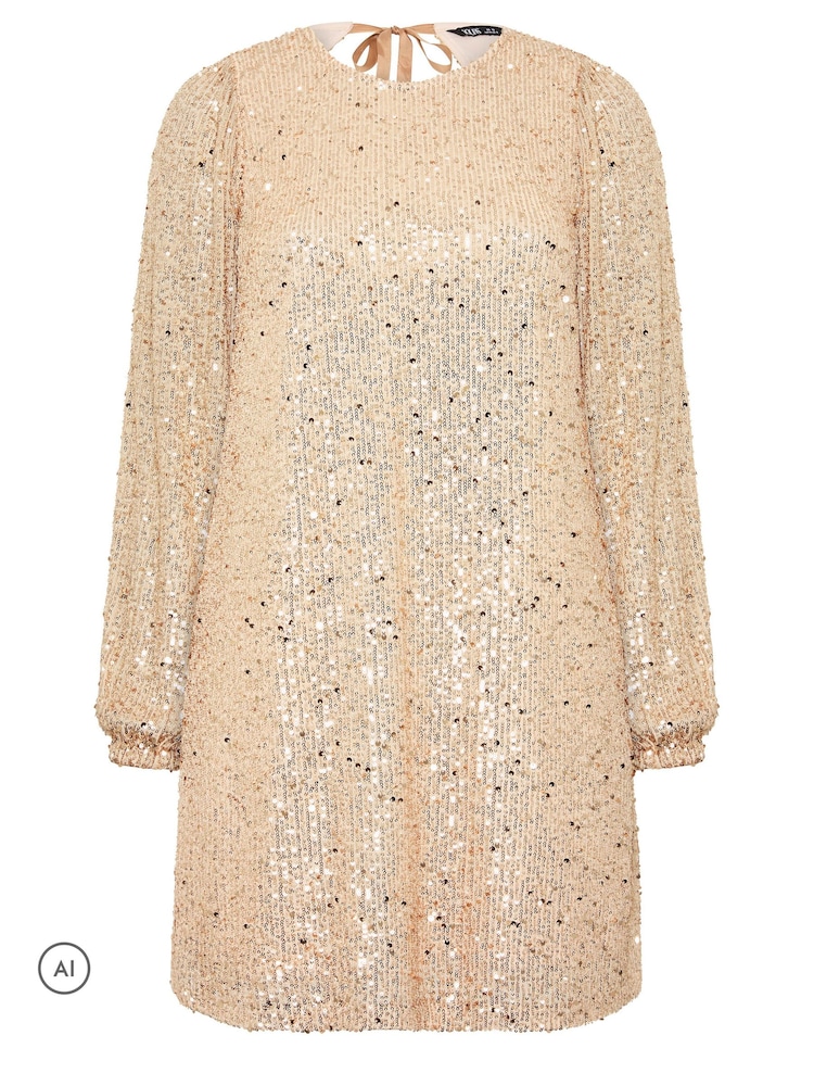 Yours Curve Gold All Over Sequin Dress - Image 1 of 2 Yours Curve Gold All Over Sequin Dress - Image 1 of 2