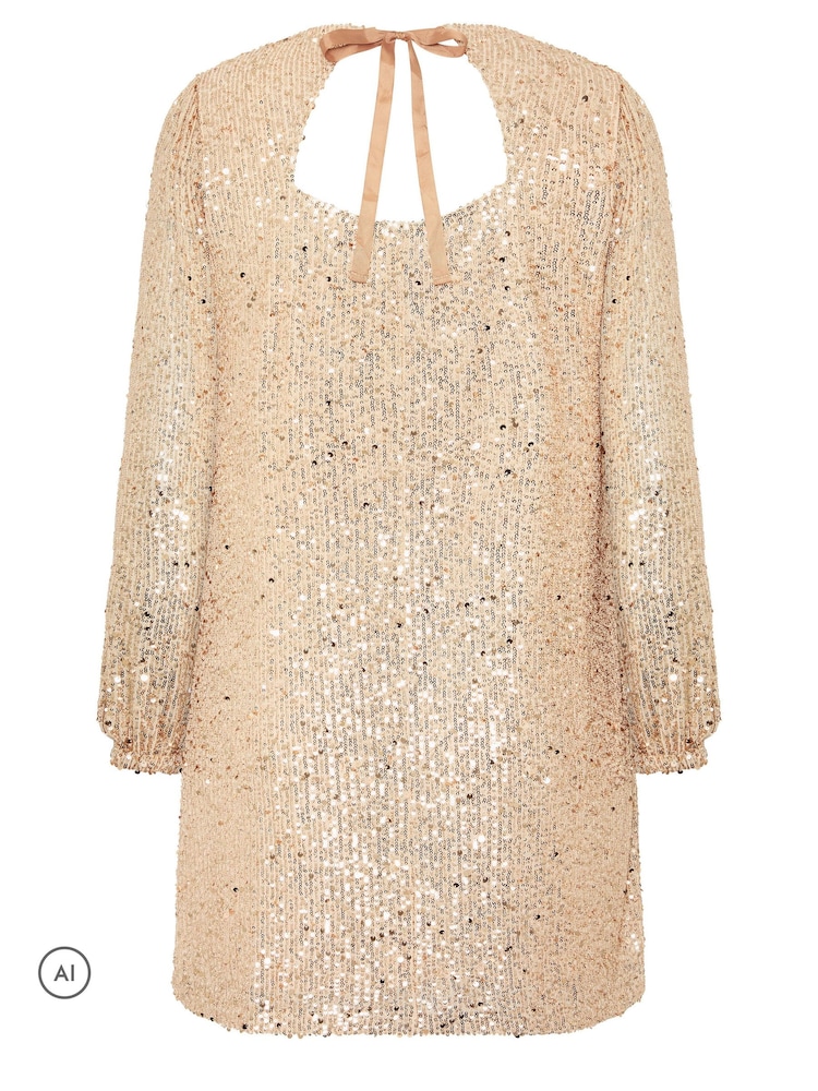 Yours Curve Gold All Over Sequin Dress - Image 2 of 2 Yours Curve Gold All Over Sequin Dress - Image 2 of 2