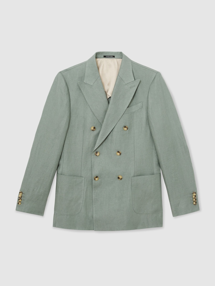 Reiss Sage Atlantic Linen-Twill Double-Breasted Blazer Tailored-Fit - Image 2 of 9 Reiss Sage Atlantic Linen-Twill Double-Breasted Blazer Tailored-Fit - Image 2 of 9