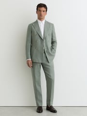 Reiss Sage Atlantic Linen-Twill Double-Breasted Blazer Tailored-Fit - Image 4 of 9