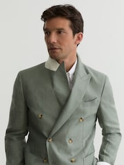 Reiss Sage Atlantic Linen-Twill Double-Breasted Blazer Tailored-Fit - Image 6 of 9