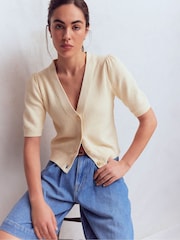 Boden Cream Hayley Cotton V-neck Cardigan - Image 1 of 7