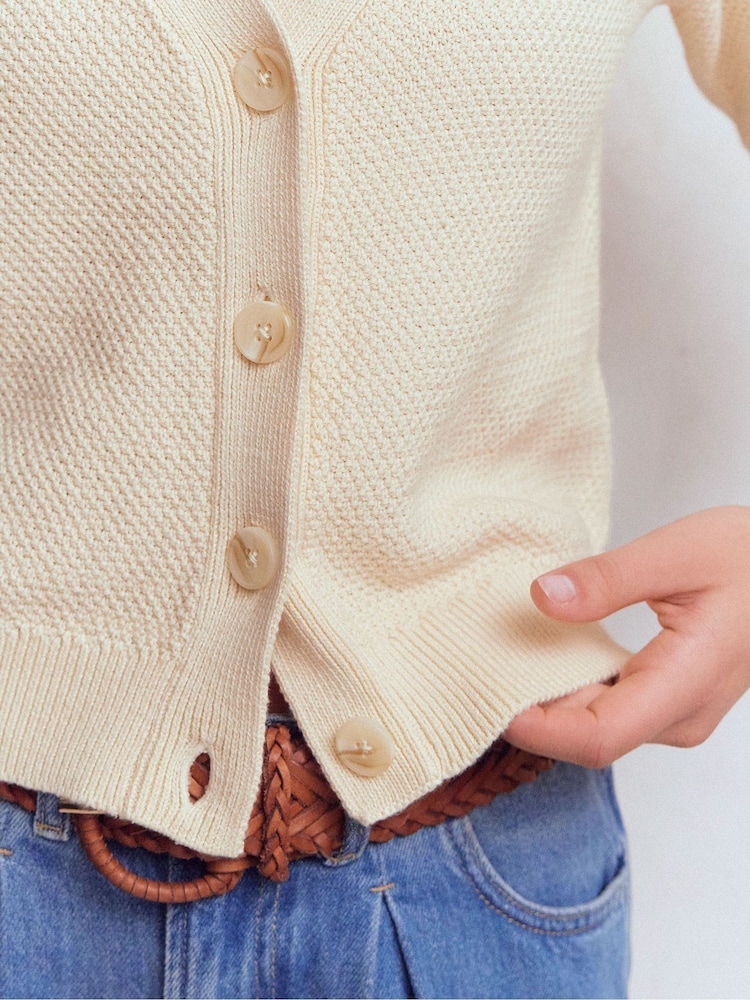 Boden Cream Hayley Cotton V-neck Cardigan - Image 2 of 7
