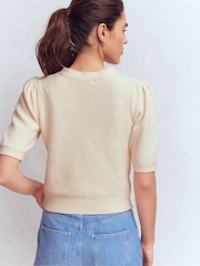 Boden Cream Hayley Cotton V-neck Cardigan - Image 3 of 7