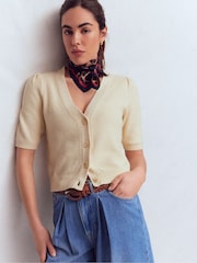 Boden Cream Hayley Cotton V-neck Cardigan - Image 5 of 7