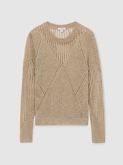 Reiss Gold Venetia Metallic Argyle Open-Knit Long-Sleeve Jumper - Image 2 of 7