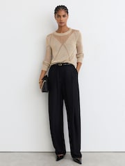 Reiss Gold Venetia Metallic Argyle Open-Knit Long-Sleeve Jumper - Image 4 of 7