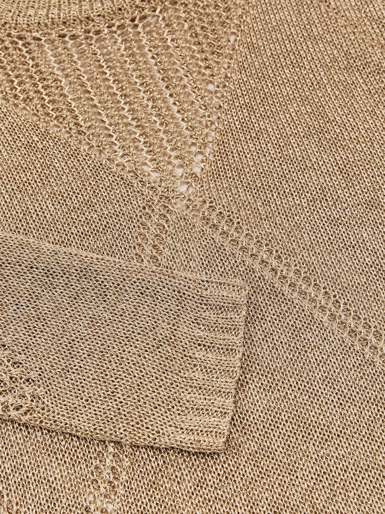 Reiss Gold Venetia Metallic Argyle Open-Knit Long-Sleeve Jumper - Image 7 of 7
