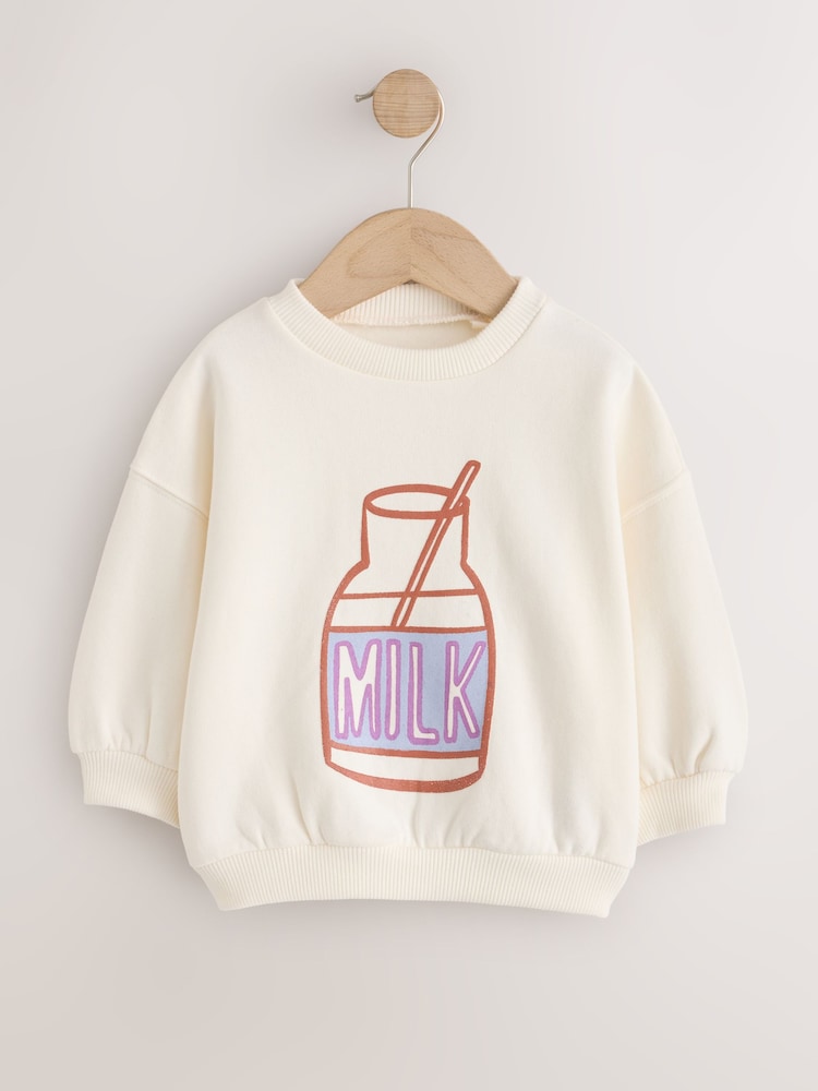 Cream Milk Crew Neck Sweatshirt (3mths-7yrs) - Image 1 of 4 Cream Milk Crew Neck Sweatshirt (3mths-7yrs) - Image 1 of 4