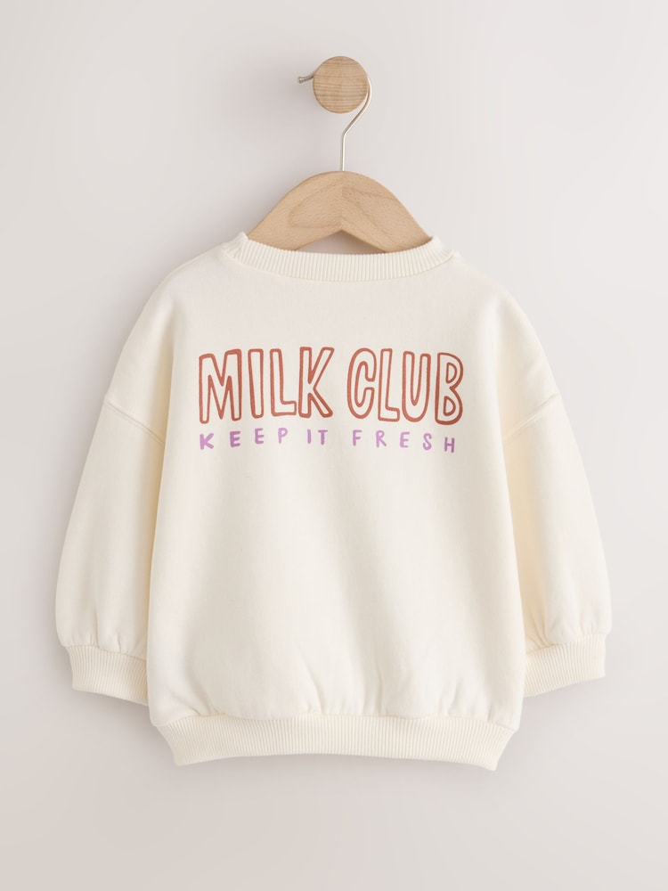 Cream Milk Crew Neck Sweatshirt (3mths-7yrs) - Image 2 of 4 Cream Milk Crew Neck Sweatshirt (3mths-7yrs) - Image 2 of 4