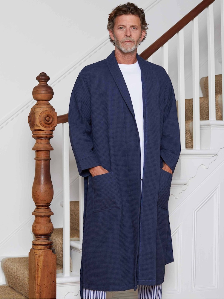 Savile Row Company Blue 100% Cotton Waffle Dressing Gown - Image 1 of 6
