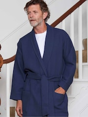 Savile Row Company Blue 100% Cotton Waffle Dressing Gown - Image 2 of 6