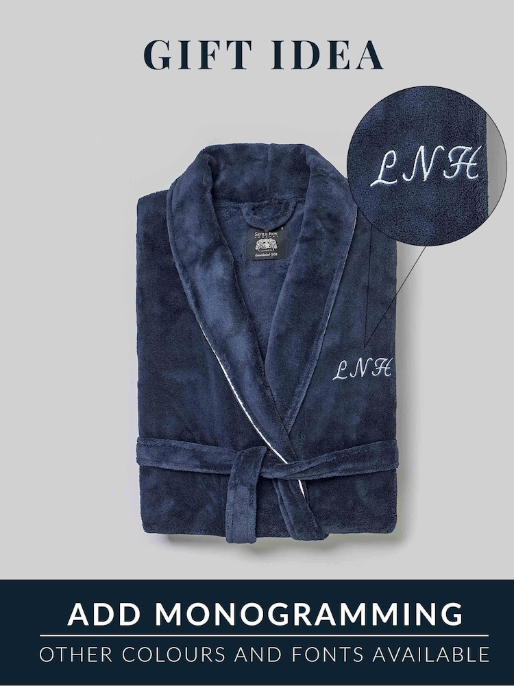 Savile Row Company Blue 100% Cotton Waffle Dressing Gown - Image 6 of 6