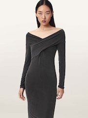 AllSaints Black Delta Cupro Dress - Image 1 of 5