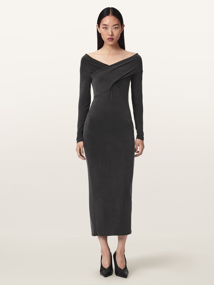 AllSaints Black Delta Cupro Dress - Image 2 of 5