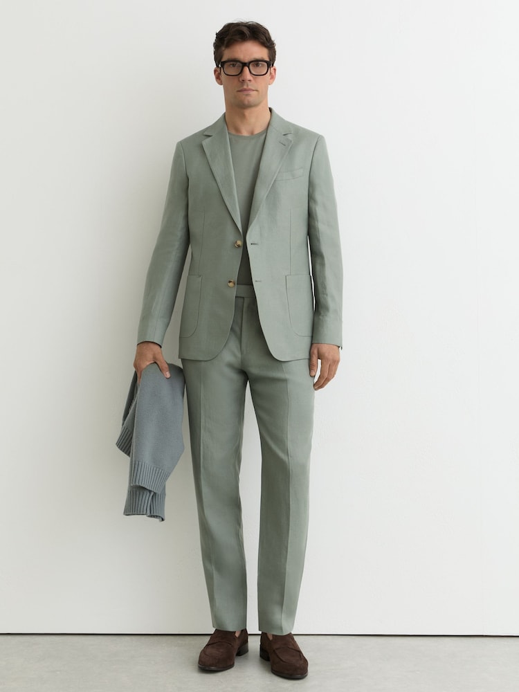 Reiss Sage Atlantic Tailored Fit Linen-Twill Classic-Fit Suit Trousers - Image 1 of 7 Reiss Sage Atlantic Tailored Fit Linen-Twill Classic-Fit Suit Trousers - Image 1 of 7