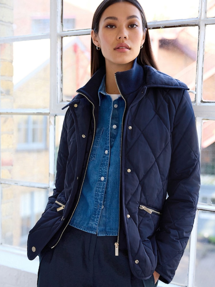 Navy Blue Shower Resistant Quilted Jacket - Image 1 of 6