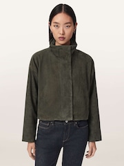 AllSaints Green Ryder Suede Jacket - Image 1 of 6