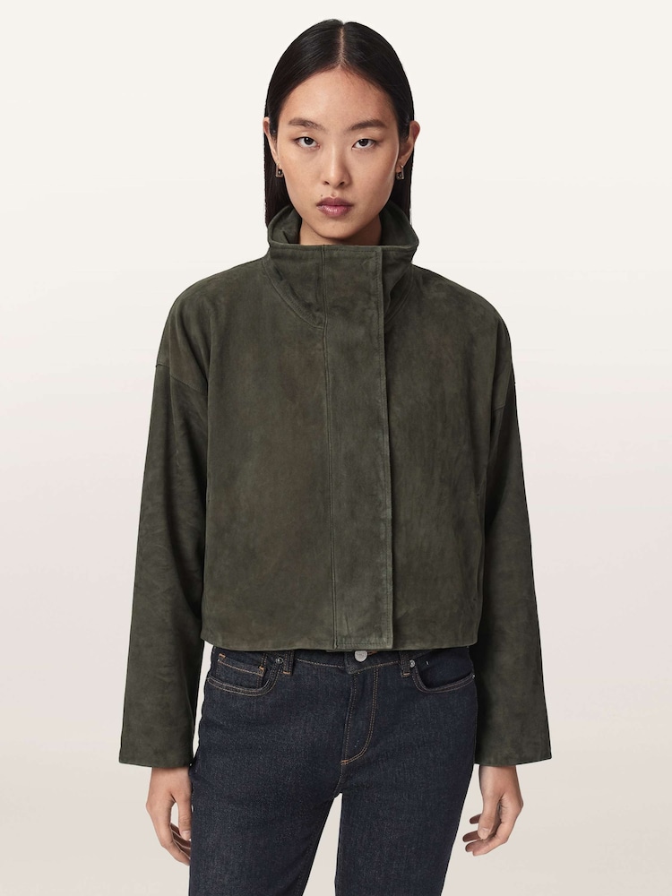 AllSaints Green Ryder Suede Jacket - Image 1 of 6