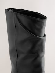 Black Standard fit Forever Comfort® Western Tuck Midi Leather Boots - Image 10 of 10