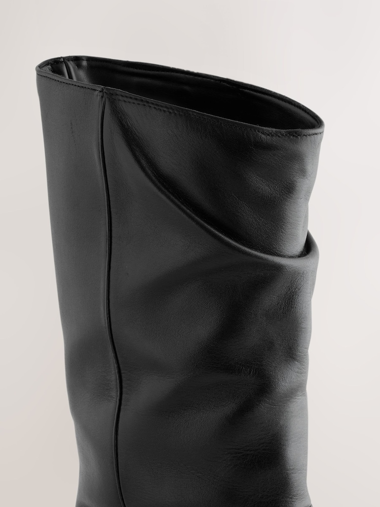 Black Standard fit Forever Comfort® Western Tuck Midi Leather Boots - Image 10 of 10