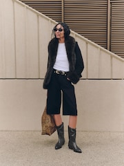 Black Standard fit Forever Comfort® Western Tuck Midi Leather Boots - Image 3 of 10