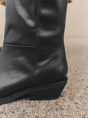 Black Standard fit Forever Comfort® Western Tuck Midi Leather Boots - Image 5 of 10
