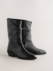 Black Standard fit Forever Comfort® Western Tuck Midi Leather Boots - Image 7 of 10