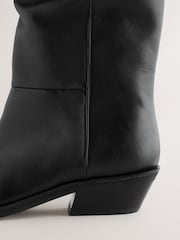 Black Standard fit Forever Comfort® Western Tuck Midi Leather Boots - Image 9 of 10