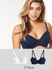 Navy/White DD+ Non Pad Balcony Bras 2 Pack - Image 1 of 7