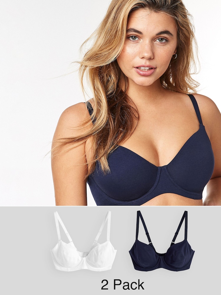Navy/White DD+ Non Pad Balcony Bras 2 Pack - Image 1 of 7