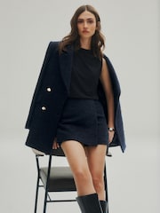 Navy Blue Premium Textured Bouclé Skort - Image 1 of 7