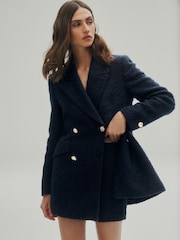 Navy Blue Premium Textured Bouclé Skort - Image 2 of 7