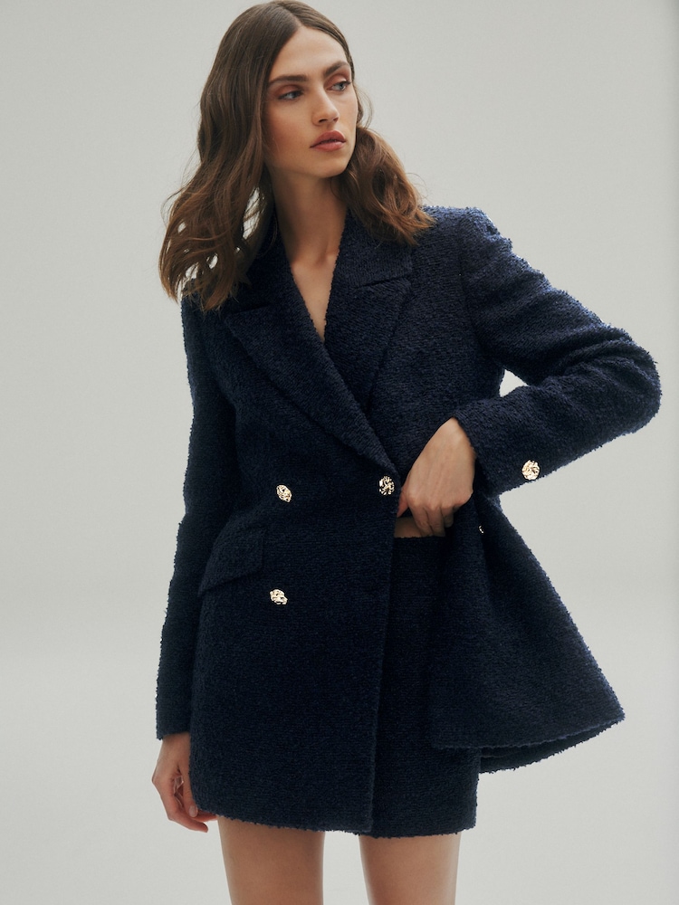 Navy Blue Premium Textured Bouclé Skort - Image 2 of 7