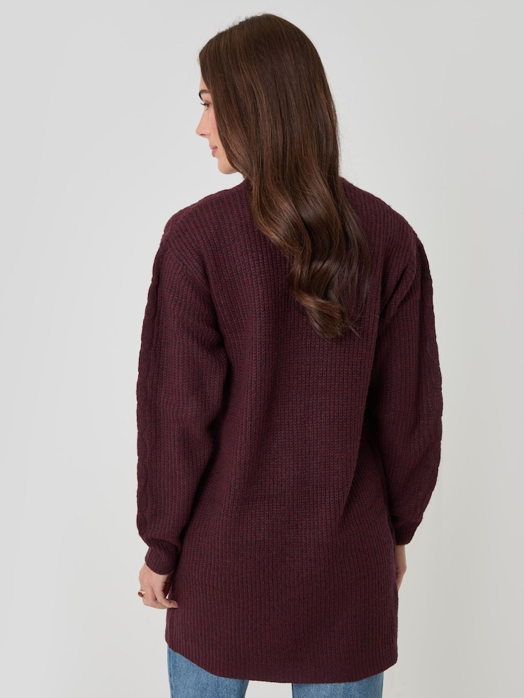 Threadbare Red Cable Knit Cardigan - Image 2 of 5 Threadbare Red Cable Knit Cardigan - Image 2 of 5