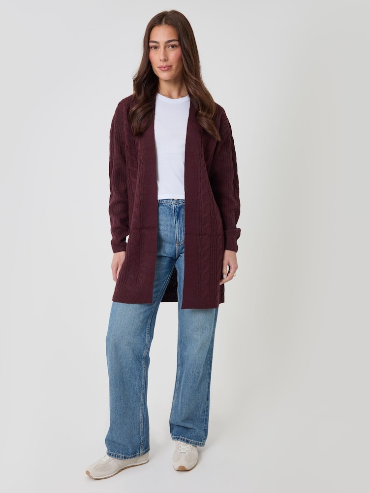 Threadbare Red Cable Knit Cardigan - Image 5 of 5 Threadbare Red Cable Knit Cardigan - Image 5 of 5