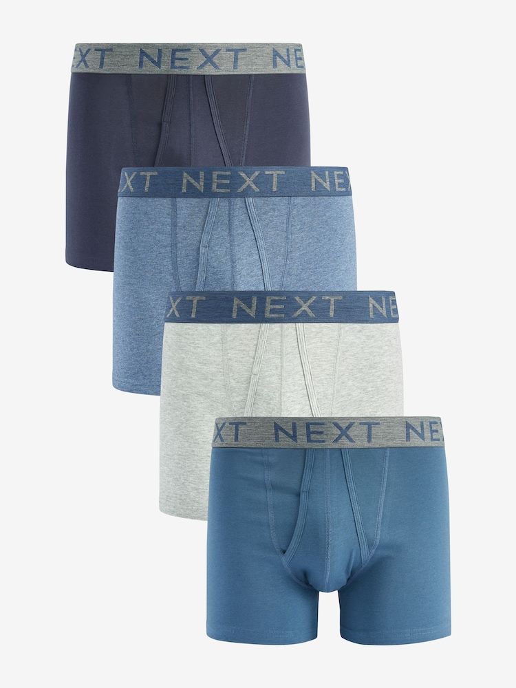 Blue 4 pack A-Front Cotton Rich Boxers - Image 1 of 7