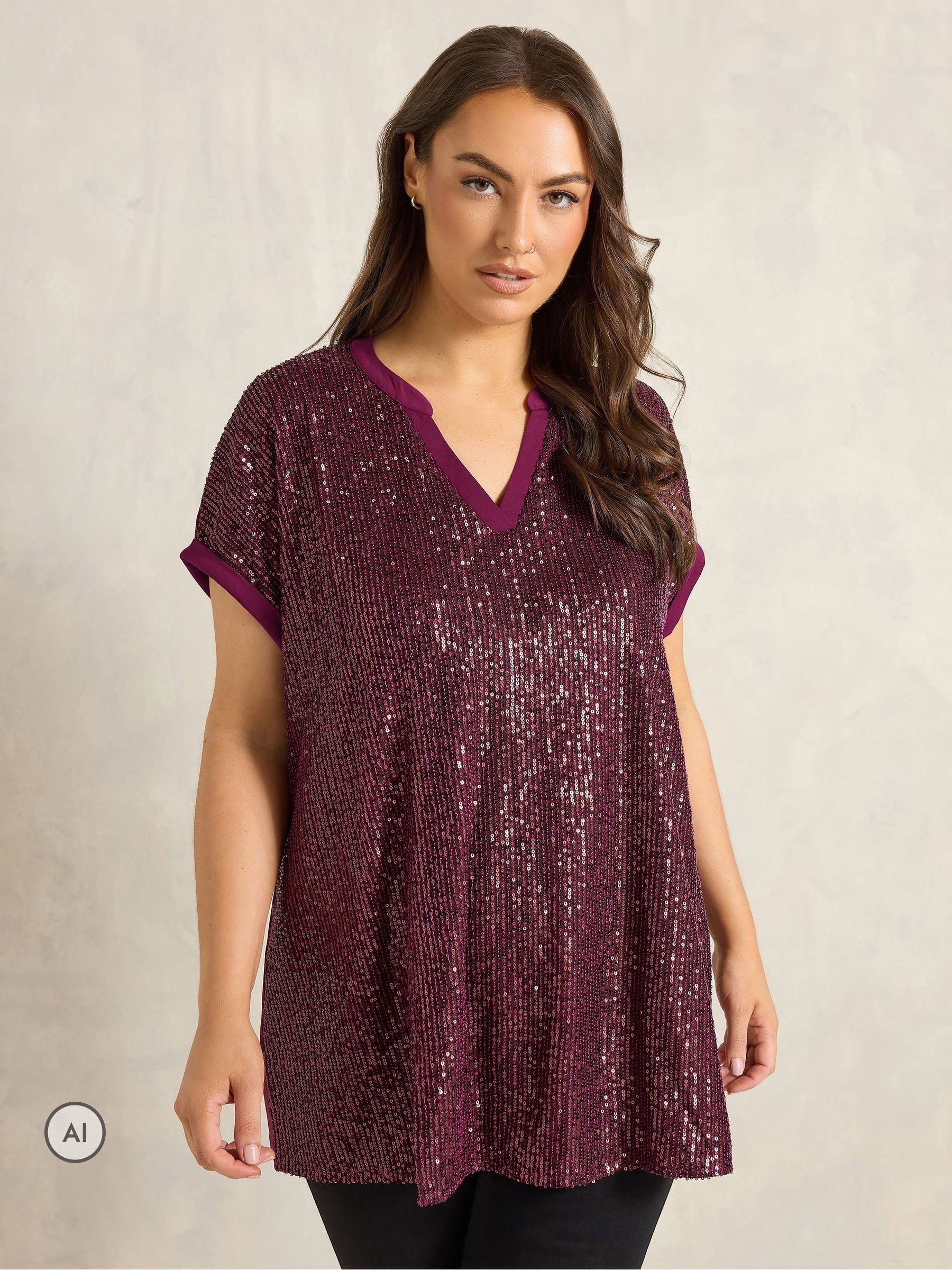 Evans Women's Red Plus Berry Sequin Embellished Top Size 30-32 - Image 2