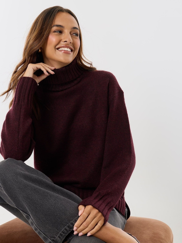 Threadbare Purple Oversized Roll Neck Jumper - Image 1 of 5