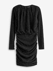 AX Paris Sparkly Long Sleeve Ruched Mini Black Dress - Image 4 of 4