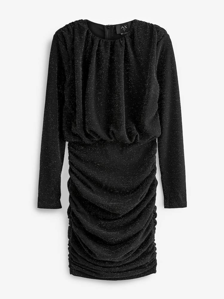 AX Paris Sparkly Long Sleeve Ruched Mini Black Dress - Image 4 of 4