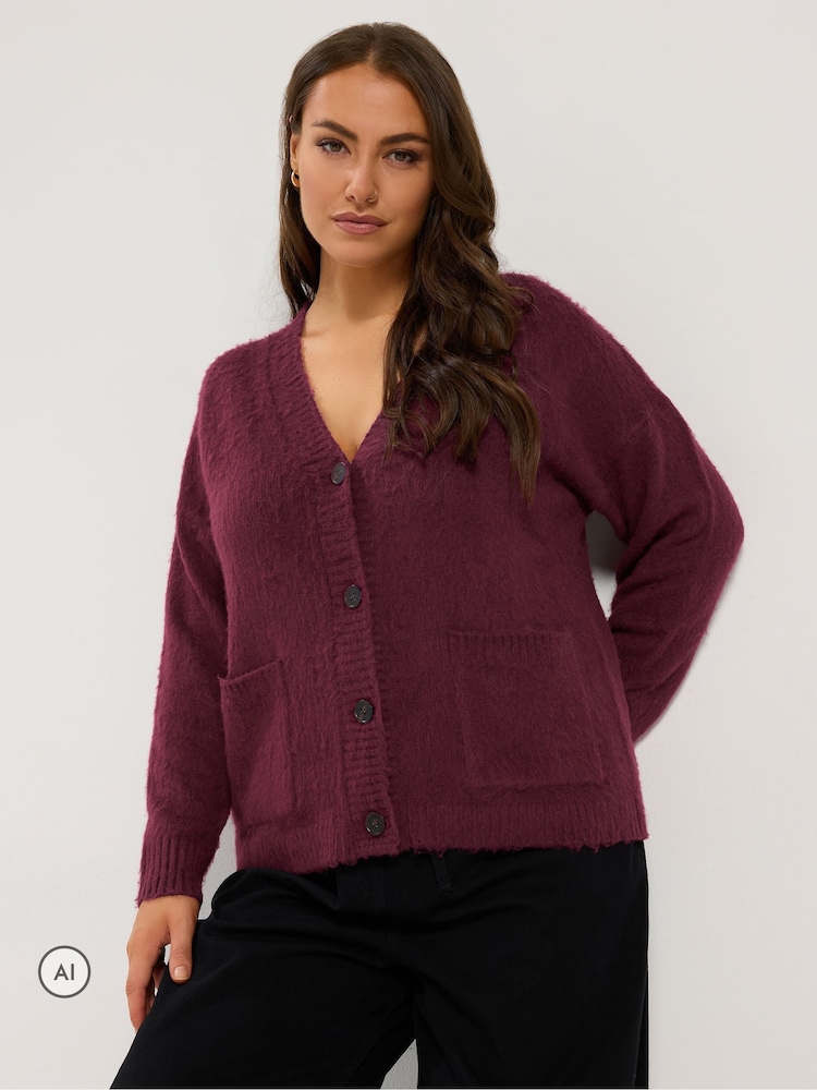 Yours Curve Red Brushed Boyfriend Cardigan - Image 1 of 6