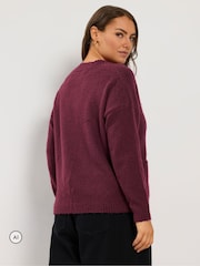 Yours Curve Red Brushed Boyfriend Cardigan - Image 3 of 6