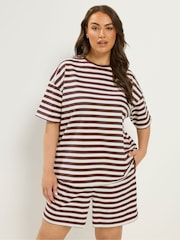 Yours Curve Brown Stripe T-Shirt & Shorts Co-Ord - Image 2 of 6