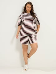 Yours Curve Brown Stripe T-Shirt & Shorts Co-Ord - Image 3 of 6