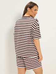 Yours Curve Brown Stripe T-Shirt & Shorts Co-Ord - Image 4 of 6